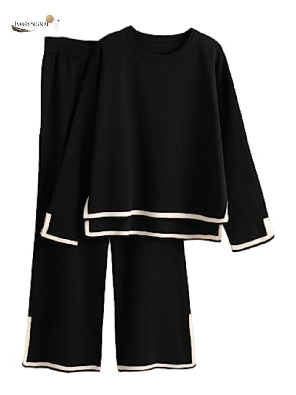 Knit Lounge Set Two Piece Long Sleeve Wide Leg